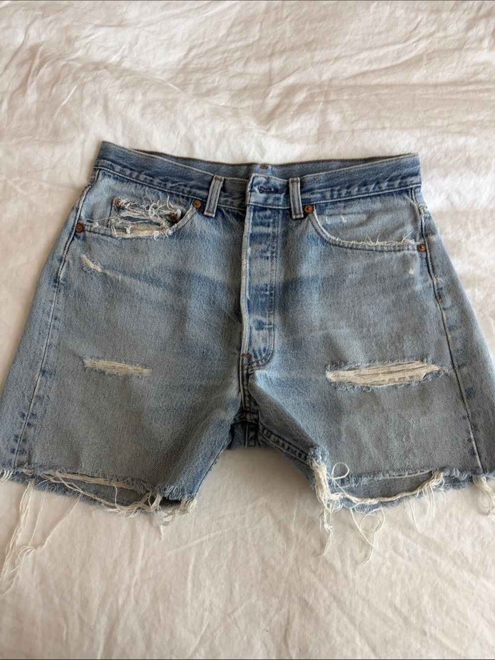 Light Blue Distressed Denim Shorts